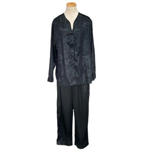 Inner Most PJ Set Women's L Large Black Floral Pajama Top & Bottom Long Sleeve